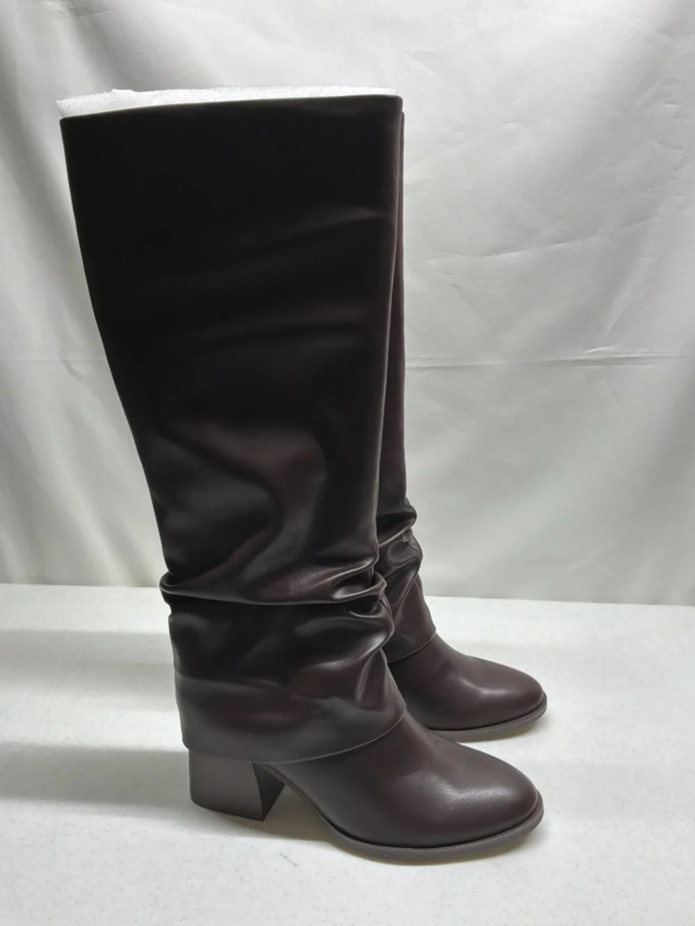 Baretraps Dia Women's Tall Brown Slouch Block Heel Boots Size 9M